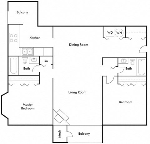 Floor plan for 2 beds, 2 baths, 1180 sqft
